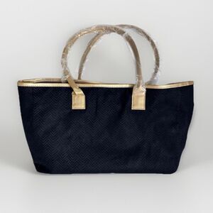 Black & Gold Tote Bag Purse Chevron Print Modern Shoulder Bag Gift Travel Beach